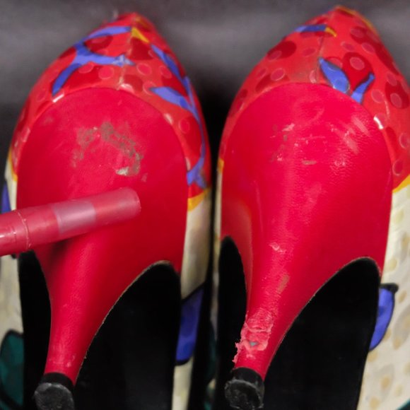 Vintage Heels Womens 8.5 AA Red Pumps Polka Dot 3 Inch Heel Pointed Toe 70s 80s - Picture 11 of 11